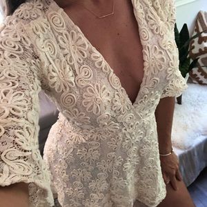 Reformation White Ivory Lace Wrap Mini Dress
